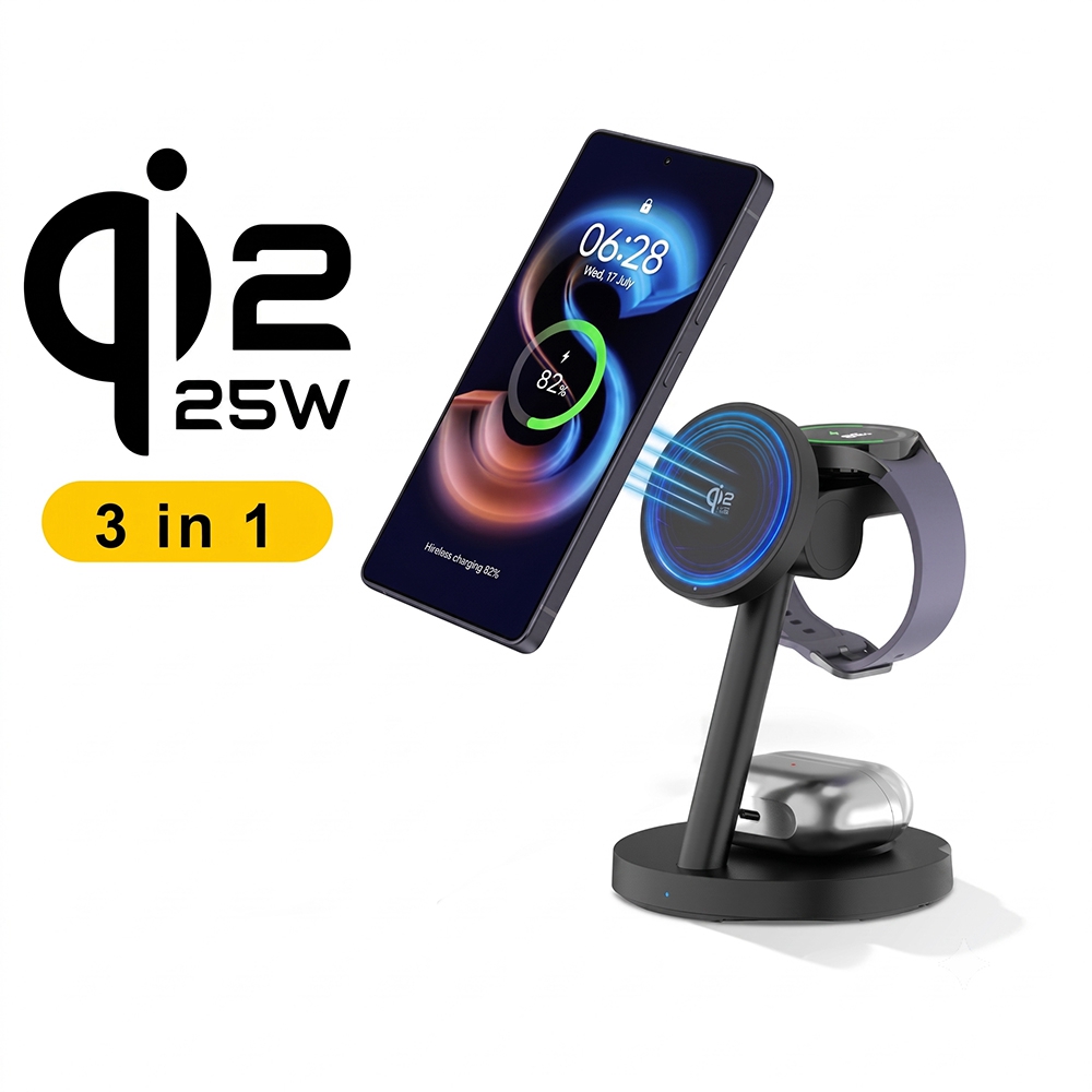 Smartwatch Ac - 3in1 Qi2.2 25W高速ワイヤレス充電ステーション 45W PDプラグ iPhone