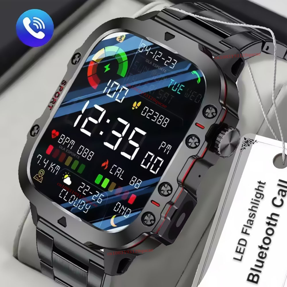 Smartwatch X12 - 2026年新型ミリタリースマートウォッチ メンズ IP67 3ATM アウトドアスポーツフィットネストラッカー 血圧健康モニター