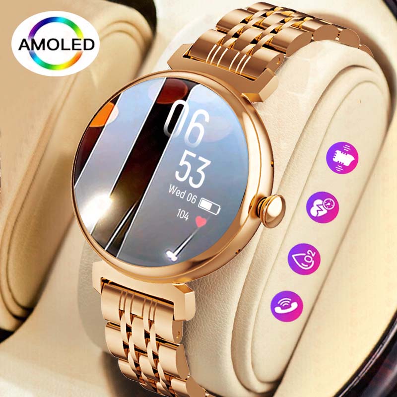 Smartwatch Faces - 1.04 インチ AMOLED スクリーンファッションレディーススマートウォッチ画面常に表示 Bluetooth 通話スマートウォッチメタルボディ小画面時計