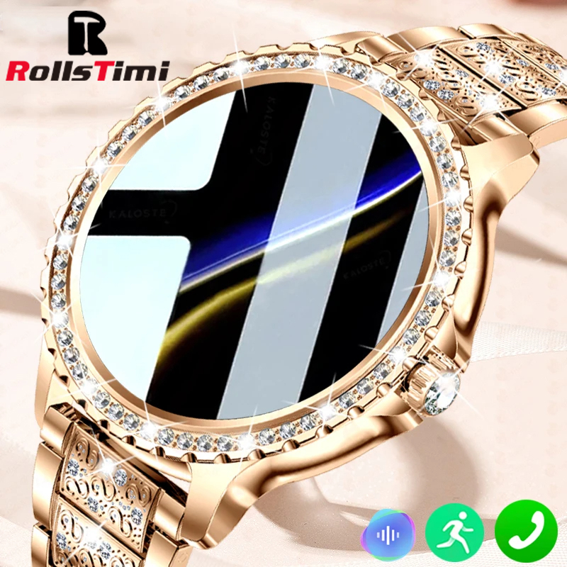 Smartwatch Faces - ファッション高級ゴールド女性スマートウォッチ心拍数血中酸素睡眠モニタリングダイヤモンドブレスレット Bluetooth 通話スマートウォッチレディース