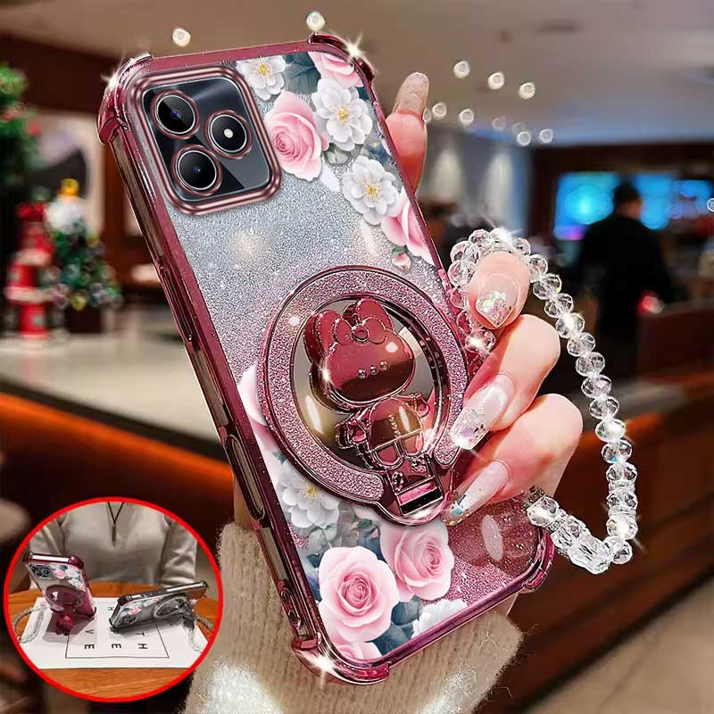 3個セット（ロマンティックローズスマホケース+ストラップ+ス - Realme Note 50 のレビューと価格