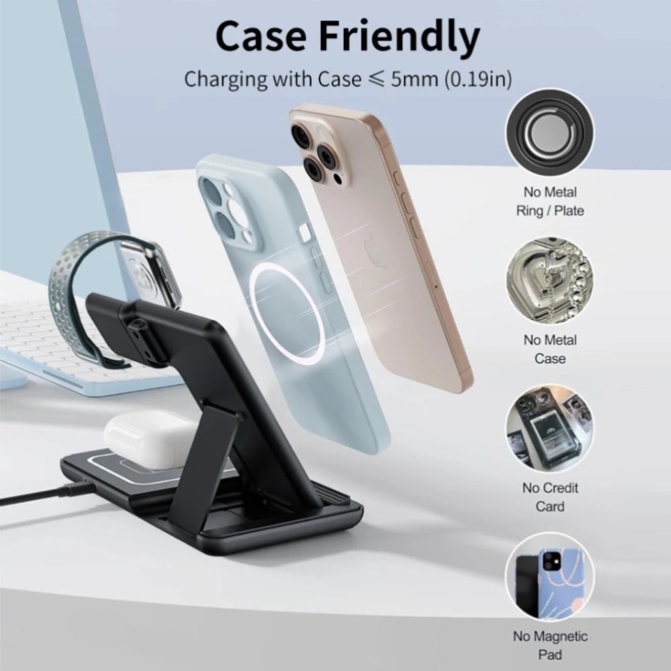 ナイトLEDライト付き3in1ワイヤレス充電器 折りたたみ式 - Smartwatch Ac のレビューと価格