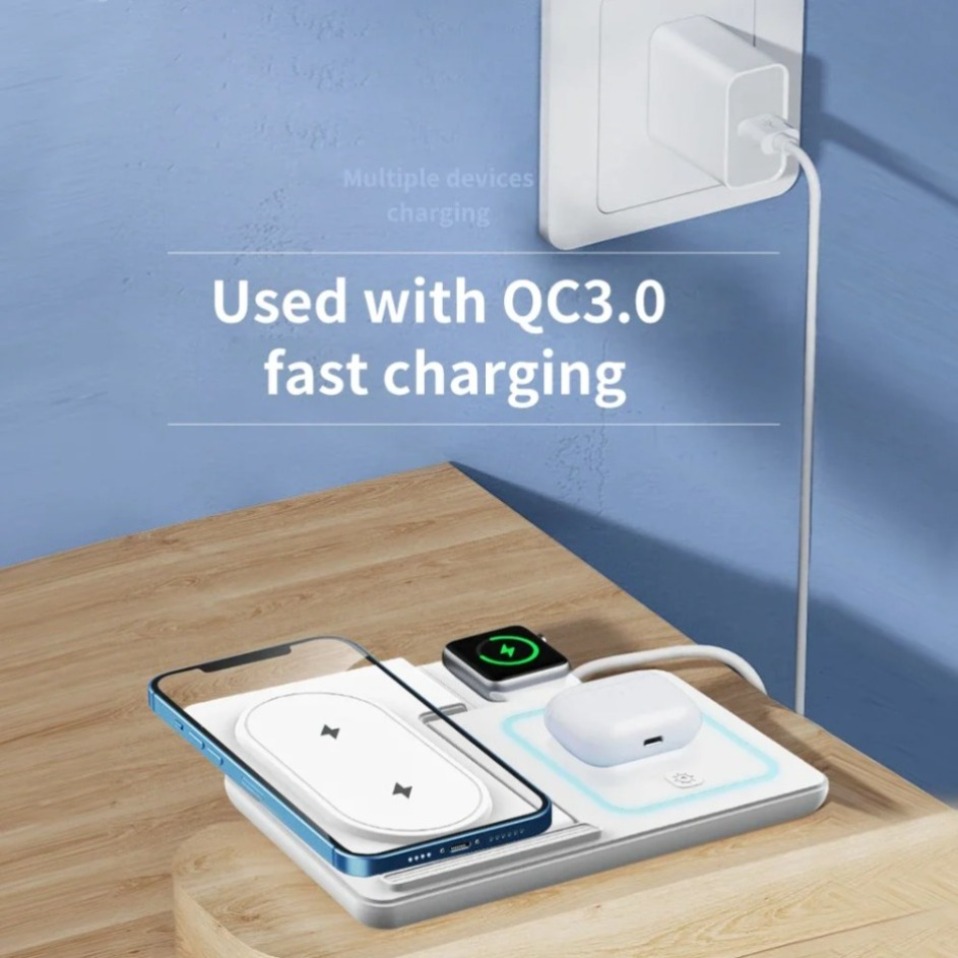ナイトLEDライト付き3in1ワイヤレス充電器 折りたたみ式 - Smartwatch Ac のレビューと価格