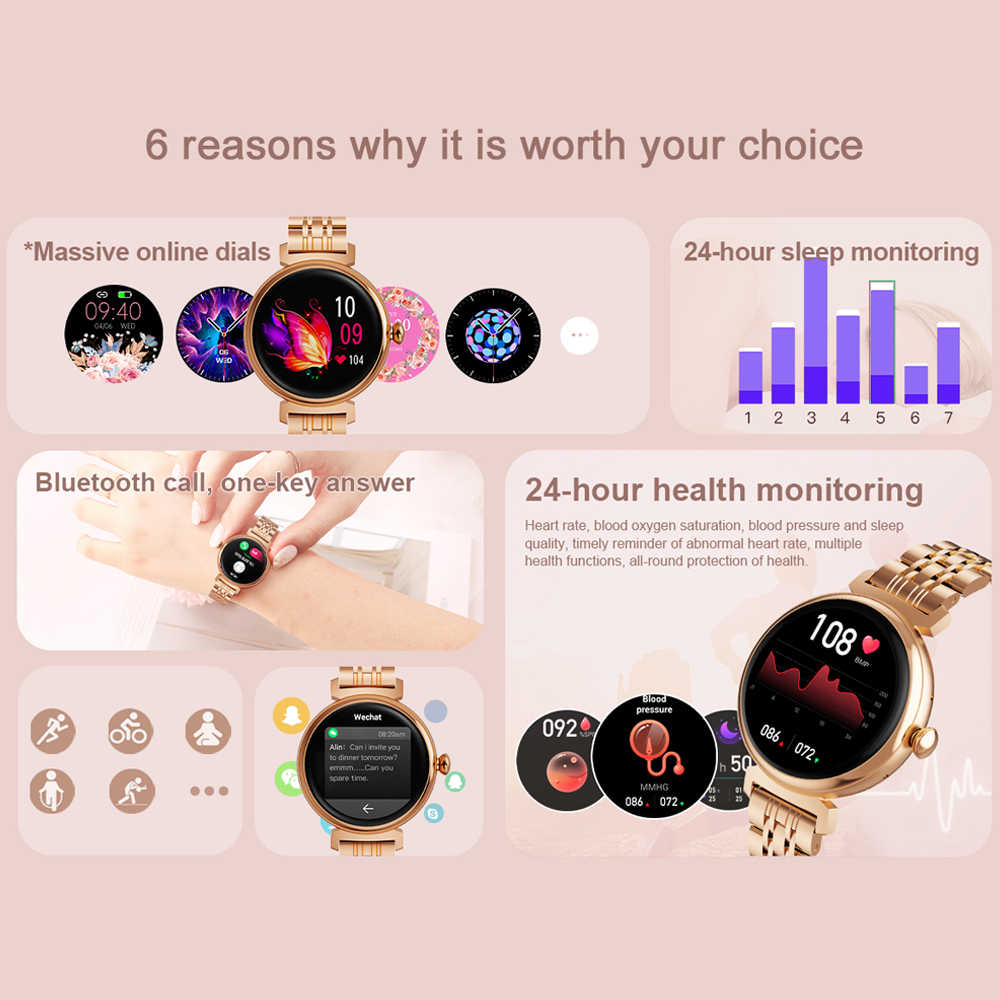 1.04 インチ AMOLED スクリーンファッションレディ - Smartwatch Faces のレビューと価格