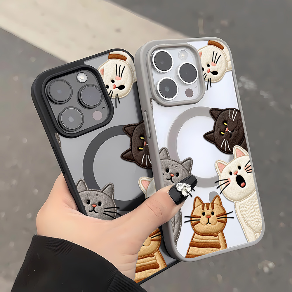 可愛いフェイク刺繍猫柄iPhoneケース iPhone 15 - Apple Iphone 16 のレビューと価格