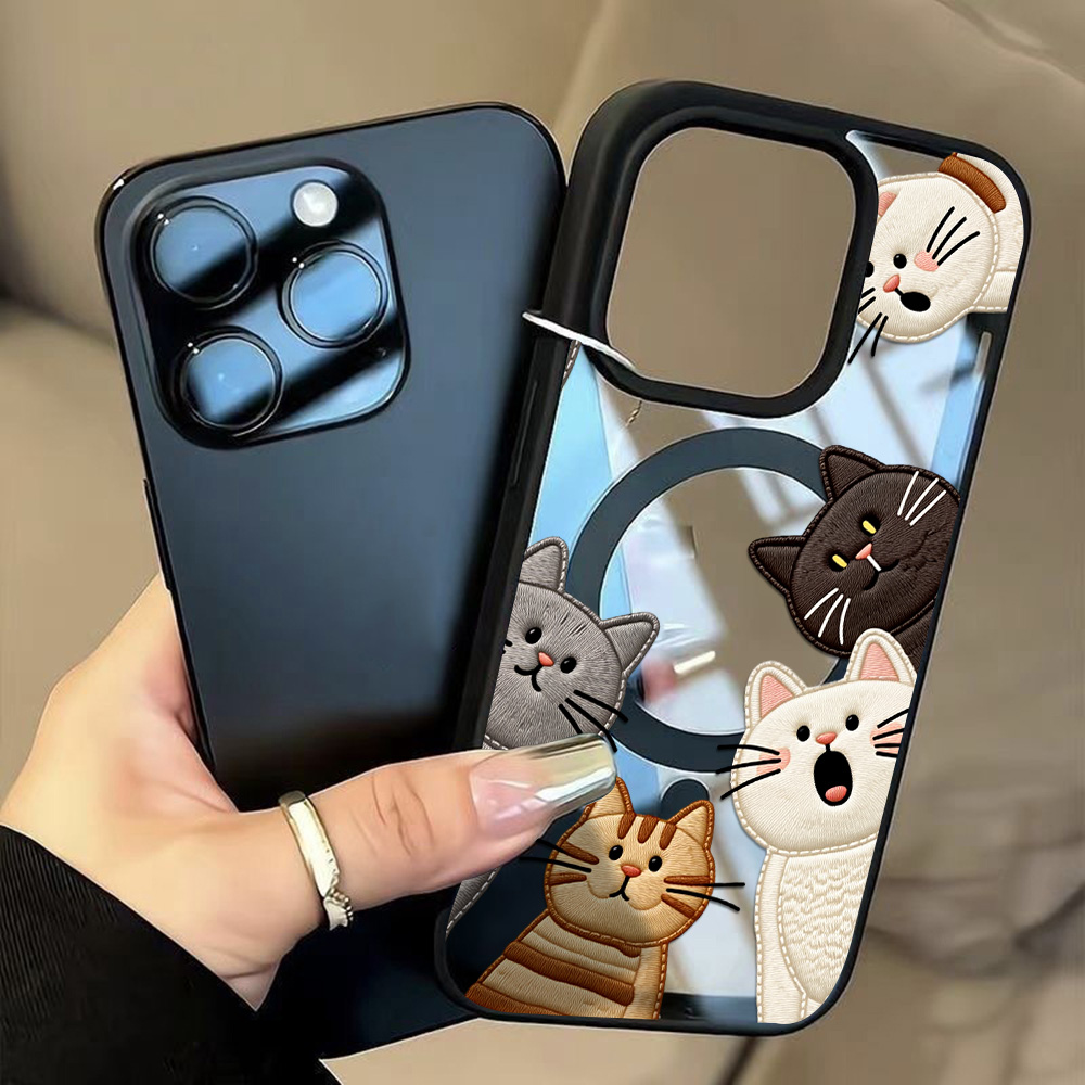 可愛いフェイク刺繍猫柄iPhoneケース iPhone 15 - Apple Iphone 16 のレビューと価格